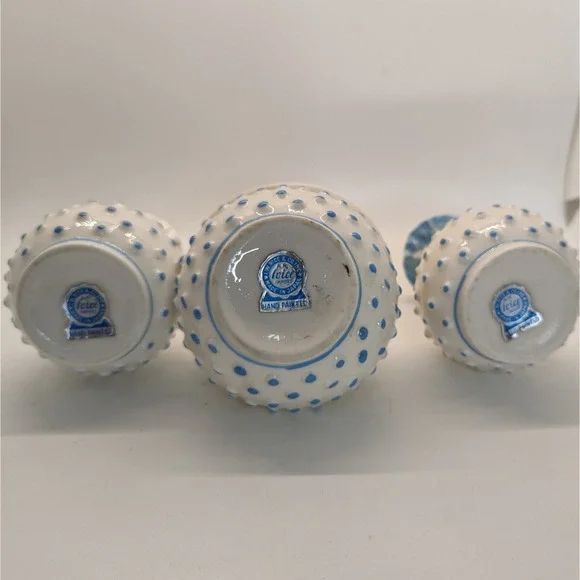 Vintage Blue & White Milk Glass Hobnail (2) Perfume + Trinket Box - Picture 6 of 12